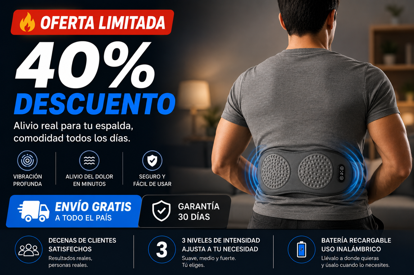 Masajeador de espalda eléctrico con tracción térmica y amasamiento lumbar 